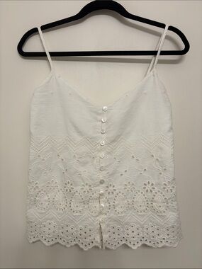 Sal Rosa Off-white Eyelet Button-Front Cami Tank Top
